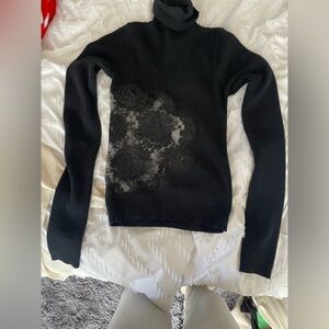 Dior Black Turtleneck Sweater with Floral Lace